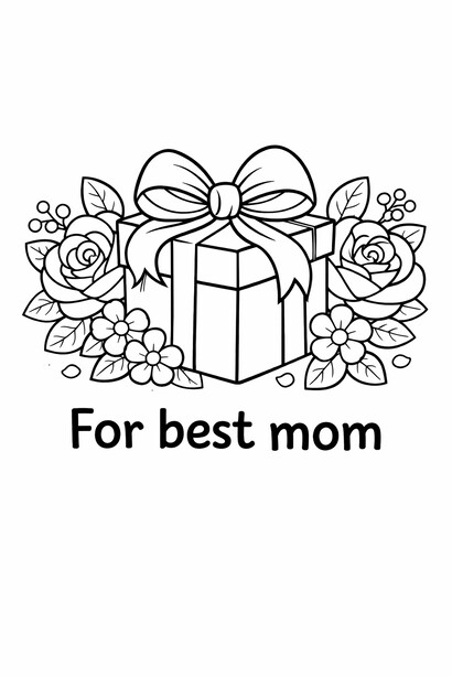 Mother's Day gift box and flowers coloring page for kids