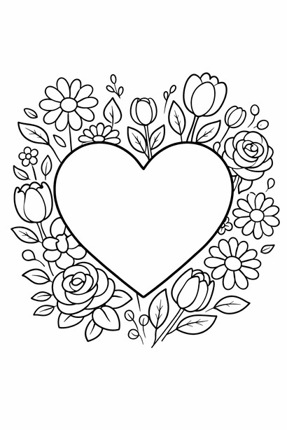 Mother's Day Heart and Flowers coloring page