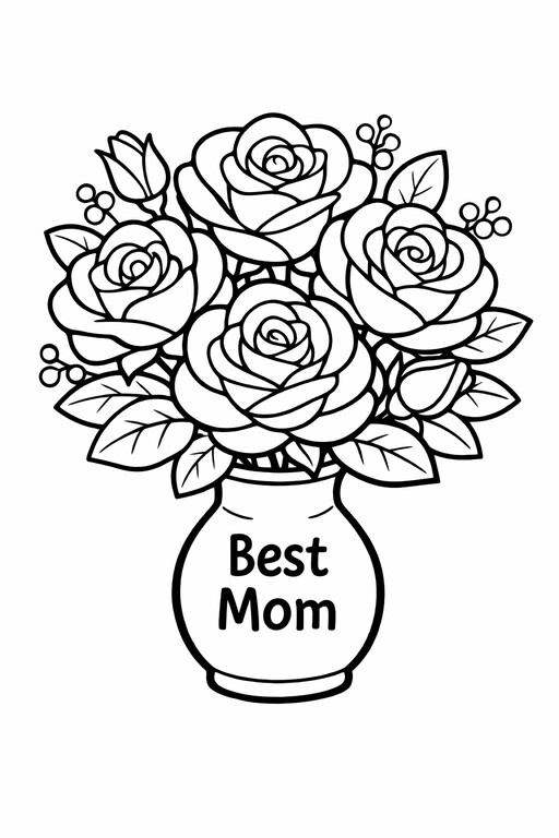 Best Mom vase filled with roses, leaves, and small heart details PDF preview