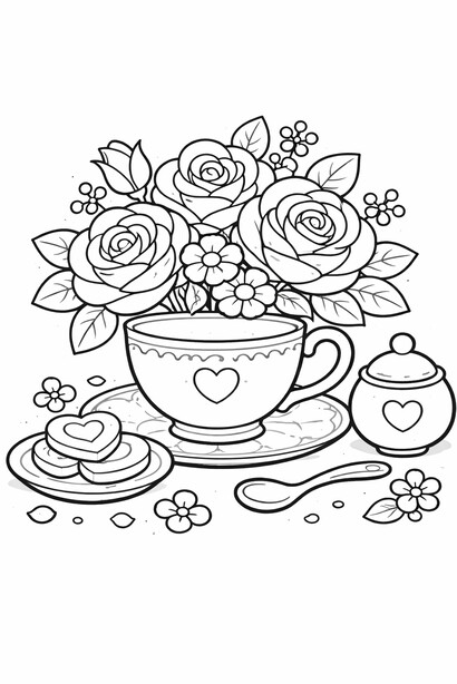 Mother's Day teacup roses coloring page for kids