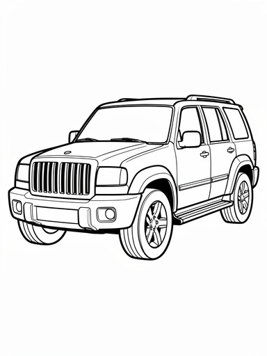 Nissan Armada coloring page showing a full-size SUV with a large vertical-bar grille and chunky fender flares