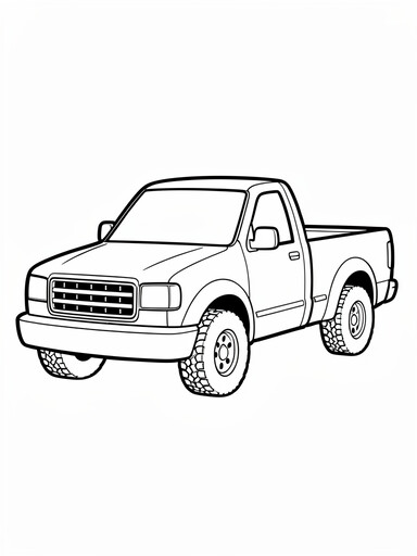 Nissan Frontier coloring page showing a mid-size pickup with a boxy grille, short cab, and chunky tires