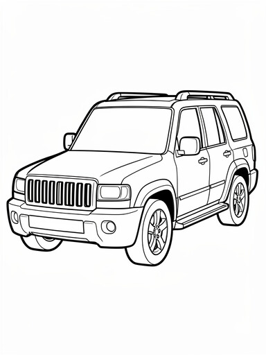 Nissan Pathfinder coloring page showing a boxy three-row SUV with a tall grille, roof rails, and running boards