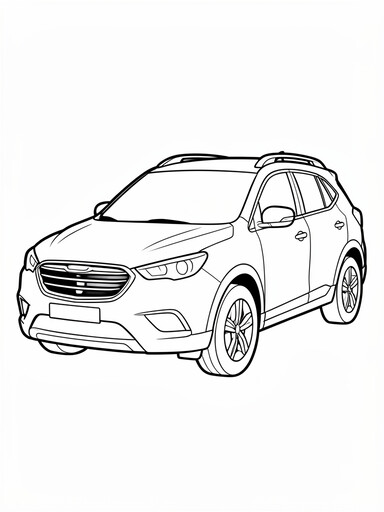Nissan Rogue coloring page showing a compact crossover SUV with a wide grille, sloped hood, and roof rails