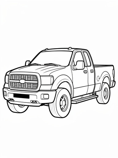 Nissan Titan coloring page showing a full-size pickup with a wide grille, extended cab, and long bed