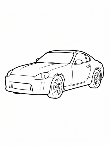 Nissan Z coloring page showing a two-seat sports coupe with a long hood and round headlights