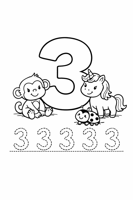 Free printable number 3 coloring page for kids with triangle counting practice PDF preview