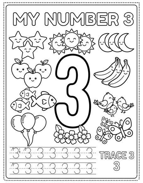 Numbers 0-9 coloring pages PDF preview