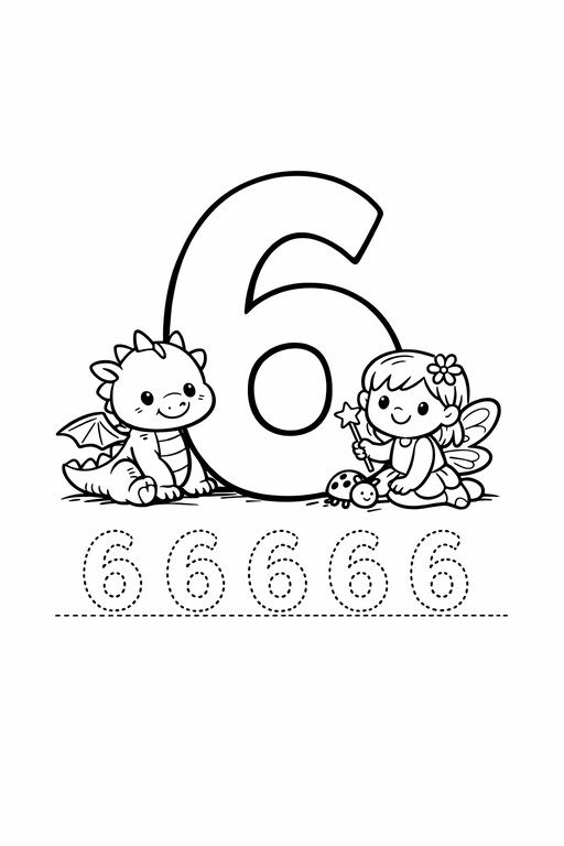 Free printable number 6 coloring page for kids with dice and ten-frame practice PDF preview