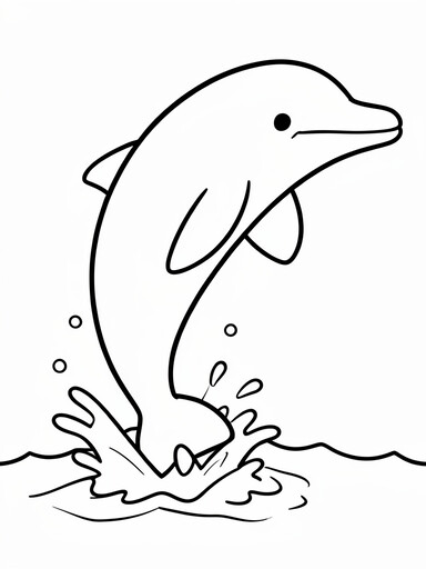 Bottlenose dolphin leaping out of ocean water with body arched and splash below coloring page