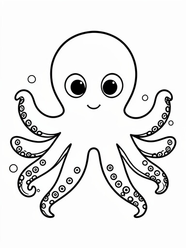 Friendly octopus with eight curling tentacles and sucker rings coloring page