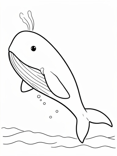 Large blue whale breaching with blowhole water spout coloring page