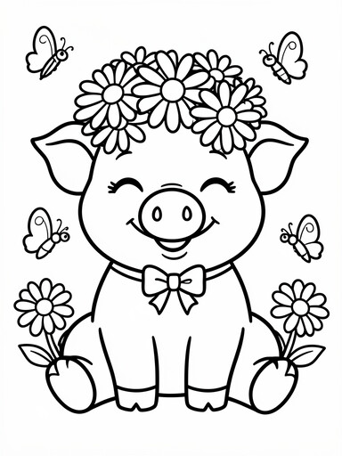 Pig with a Flower Crown coloring page