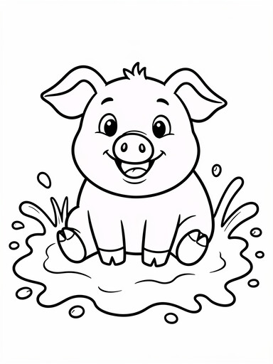Pig Sitting in a Mud Puddle coloring page