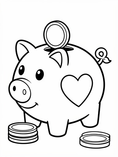 Piggy Bank with Coins coloring page