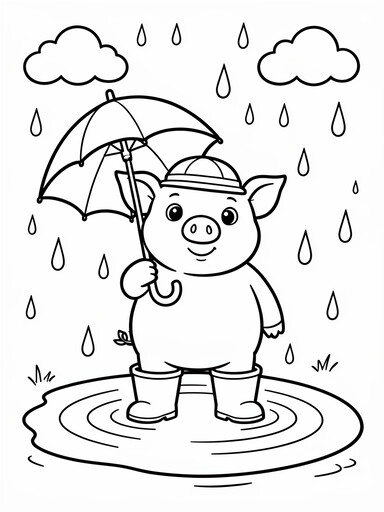 Pig in Rain Boots with an Umbrella coloring page