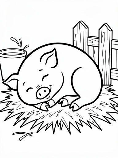 Pig Sleeping on a Pile of Straw coloring page