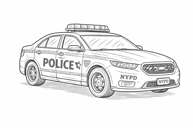 Classic NYPD police car coloring page PDF preview