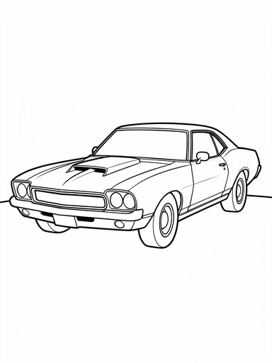 1969 Pontiac Firebird coloring page showing a muscle car with twin hood scoops and a chrome grille