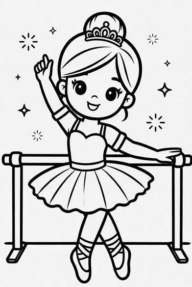 Princess ballerina in tiara and layered tutu rising on tiptoe at the barre PDF preview