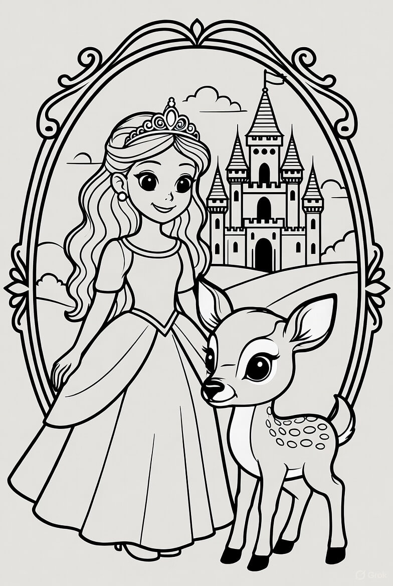 Princess with a deer Coloring Sheet
