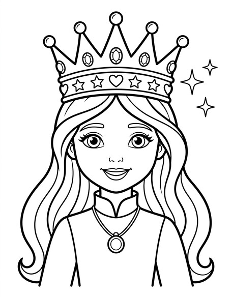 Princess in an ornate jeweled crown with pointed peaks and floating sparkle stars PDF preview