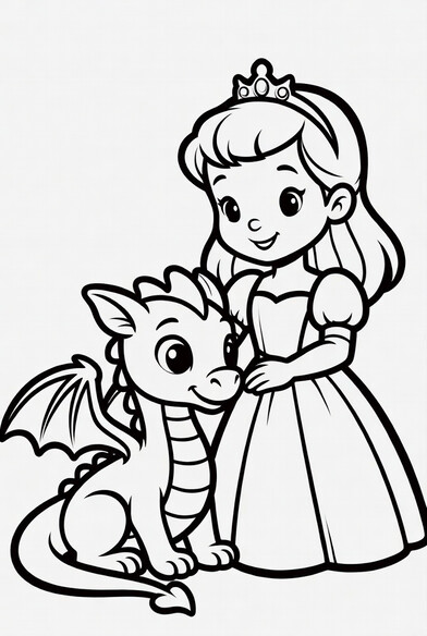 Princess gently petting a small calm dragon at her side PDF preview