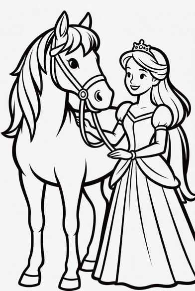 Princess standing beside a calm white horse with long flowing mane and tail PDF preview