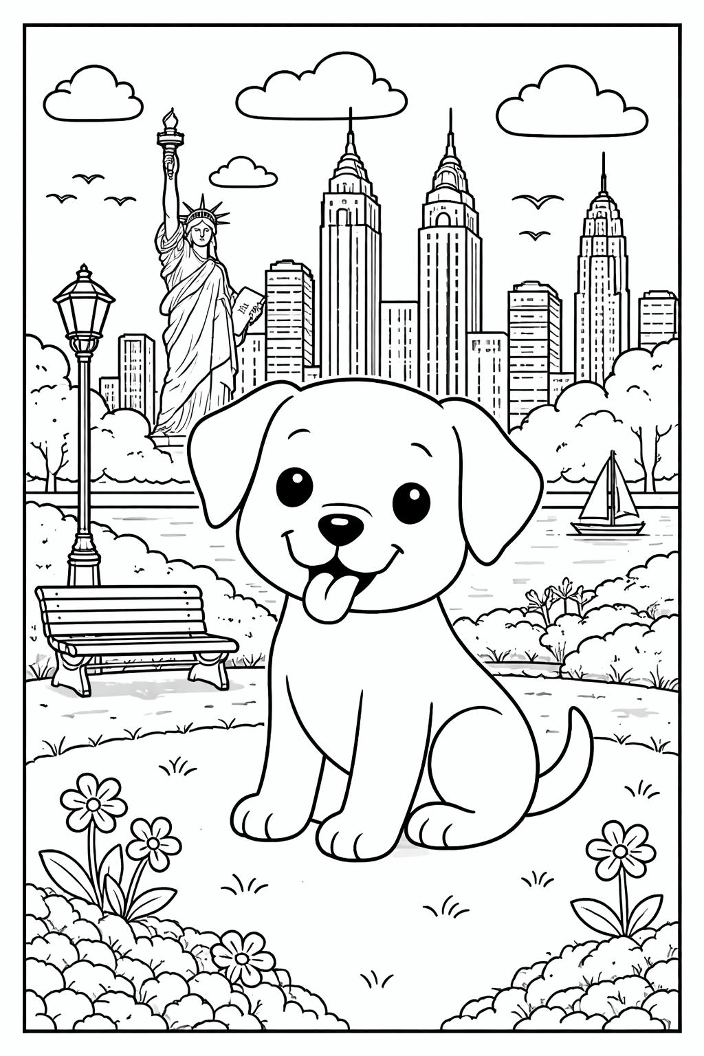 Puppy in New York Coloring Page