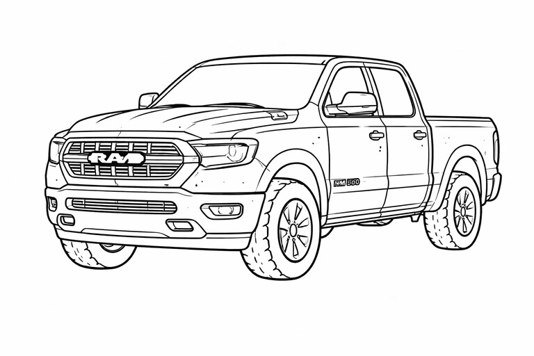 RAM 1500 pickup truck coloring page PDF preview