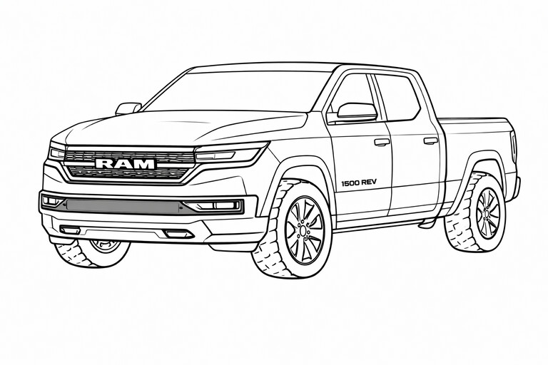 RAM 1500 REV Pickup Coloring Page PDF preview