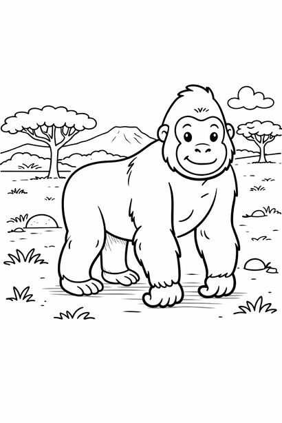 Gorilla coloring sheet — free printable safari animal