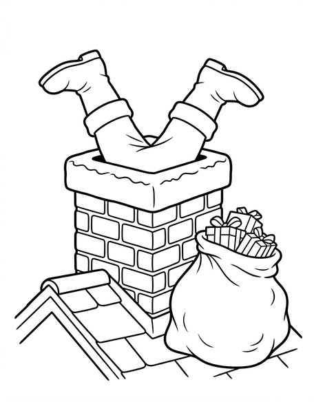 Santa chimney coloring page PDF preview