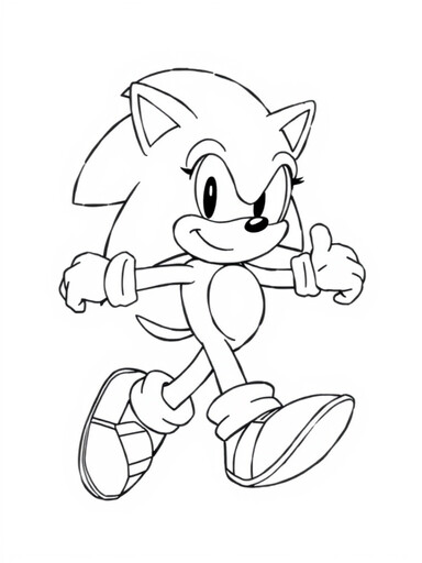 Sonic the Hedgehog running pose with spiky quills and sneakers, coloring page PDF preview