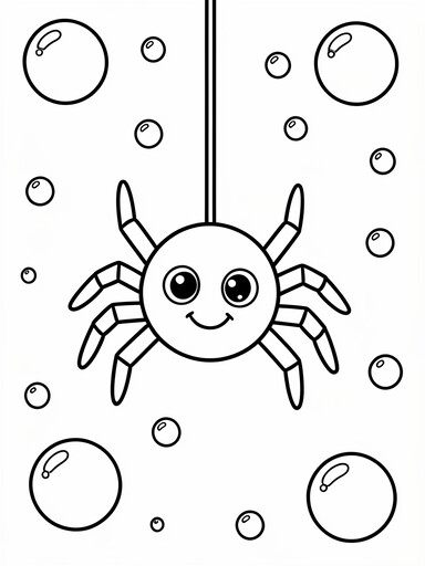 Spider Hanging Among Bubbles coloring page