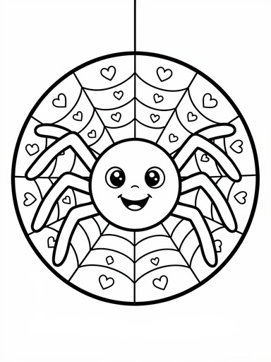 Cute Spider with a Big Smile on a Web coloring page