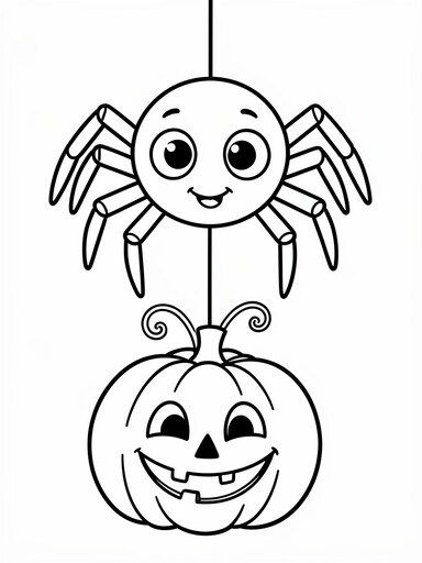 Spider Hanging Above a Jack-o-Lantern coloring page