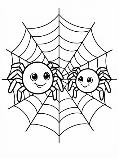 Mother and Baby Spider on a Web coloring page