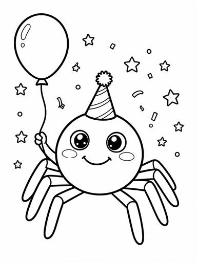 Spider in a Party Hat with a Balloon coloring page