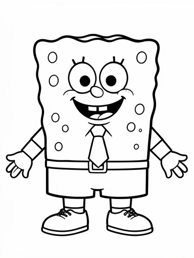 SpongeBob SquarePants standing with sponge body, big grin, necktie, square pants, and shoes PDF preview