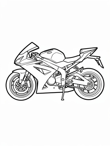 Sport bike coloring page showing a racing motorcycle with angular fairing and low clip-on handlebars