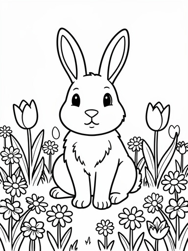 Bunny in a Flower Field coloring page