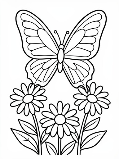 Butterfly over Daisies coloring page