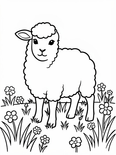 Spring Lamb in a Meadow coloring page