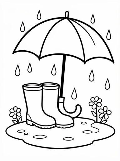 Rain Boots and Umbrella coloring page