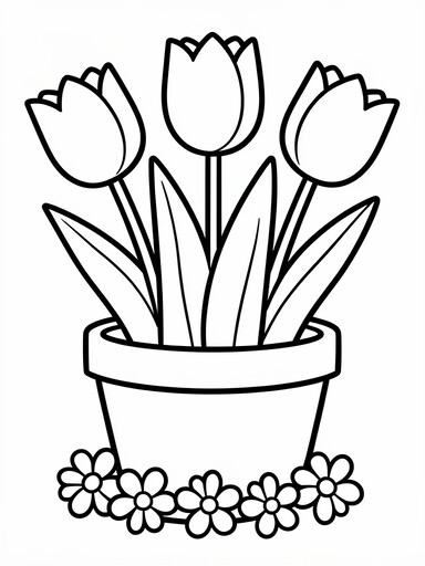 Tulips in a Pot coloring page