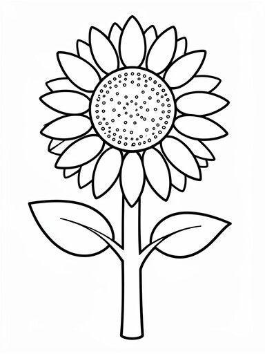 Sunflower with large petals and leaves coloring page