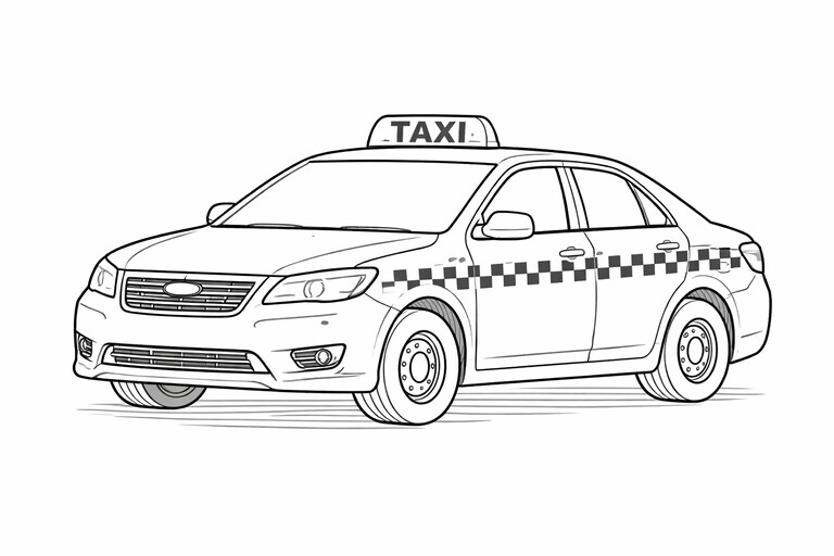 Classic yellow taxi coloring page PDF preview