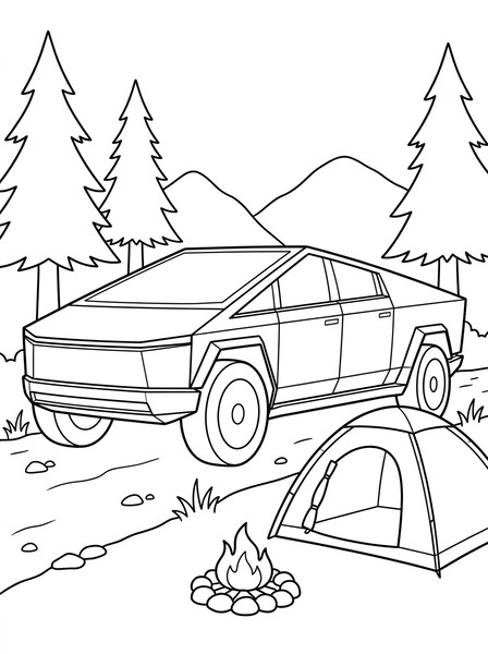 Cybertruck Camping Trip coloring page