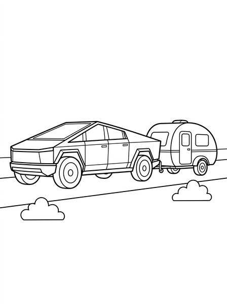 Cybertruck Towing a Camper coloring page